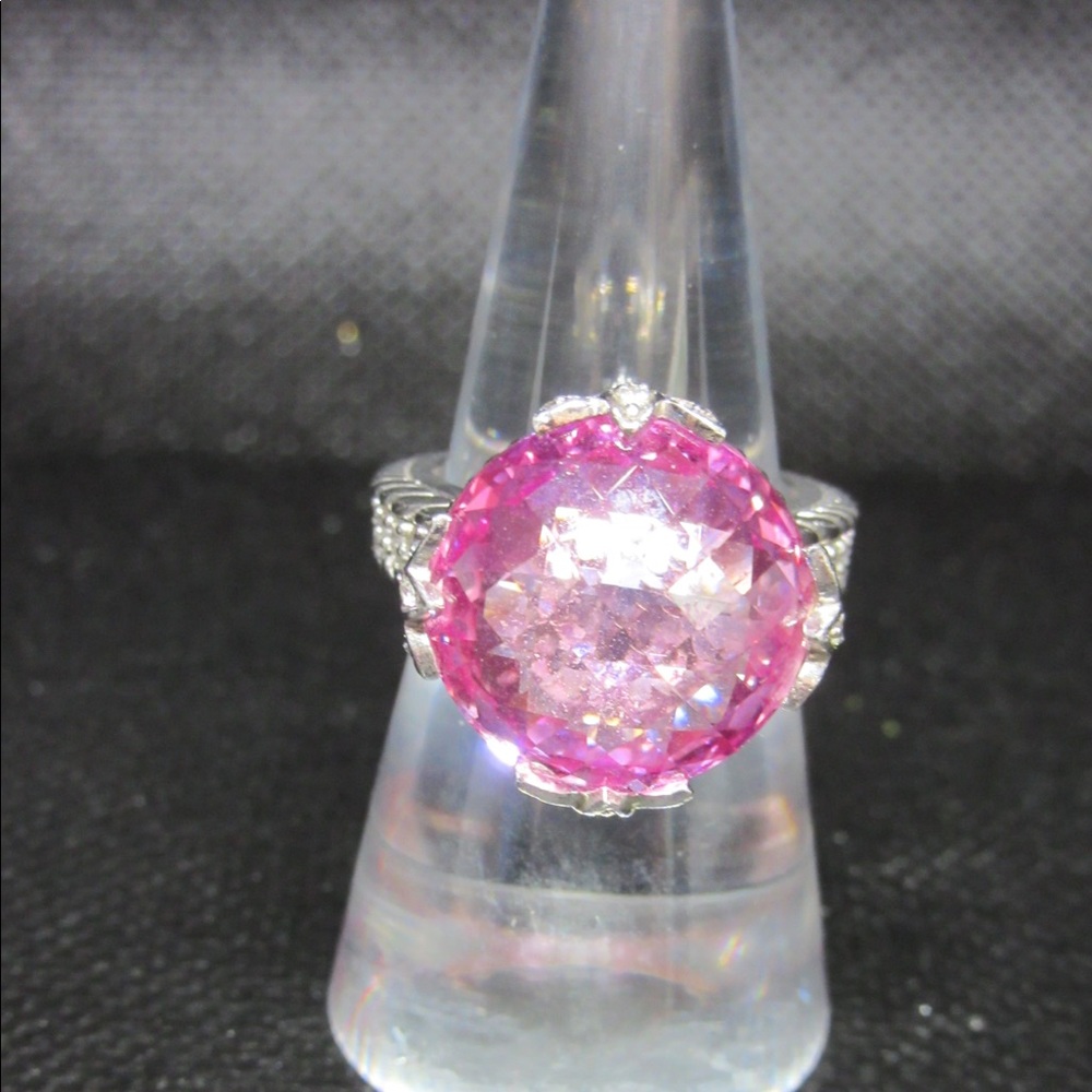 Judith Ripka Stunning Pink Cocktail Ring Sz 7